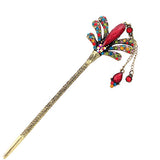 Topaz Rhinestone Floral Hair Stick in Antique Brass Finish w/ Tassels