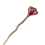 Colorful Rhinestone Heart Hair Stick in Antique Brass Finish