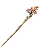 Rhinestone Plum Flower Hair Stick in Antique Brass Finish