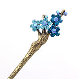 Rhinestone Plum Flower Hair Stick in Antique Brass Finish