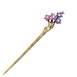 Champagne Rhinestone Plum Flower Hair Stick in Antique Brass Finish