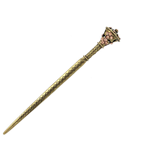 Antique Brass Finish Hair Stick with Colorful Rhinestones