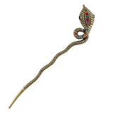 Antique Brass Finish Snake Hair Stick with Champagne Rhinestones