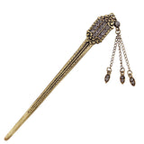 Antique Brass Finish Flat Hair Stick with Rhinestones & Tassels