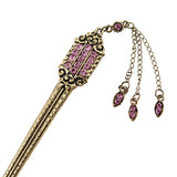 Antique Brass Finish Flat Hair Stick with Rhinestones & Tassels