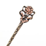 Rhinestone Antique Brass Finish Double-Sided Floral Hair Stick