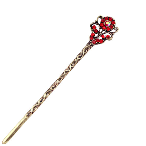 Rhinestone Antique Brass Finish Double-Sided Floral Hair Stick