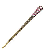 Pink Rhinestone Antique Brass Finish Hair Stick