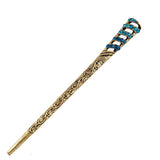 Blue Rhinestone Antique Brass Finish Hair Stick