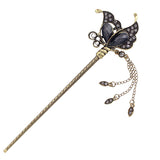 Rhinestone Antique Brass Hair Stick Butterfly with Tassels