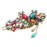 Antique Brass Finish Rhinestone Butterfly Hinged Claw Hair Clip Fork w/ Tassels Colorful