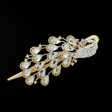 Gold Finish Champagne Rhinestone Peacock Hinged Claw Hair Clip Stick