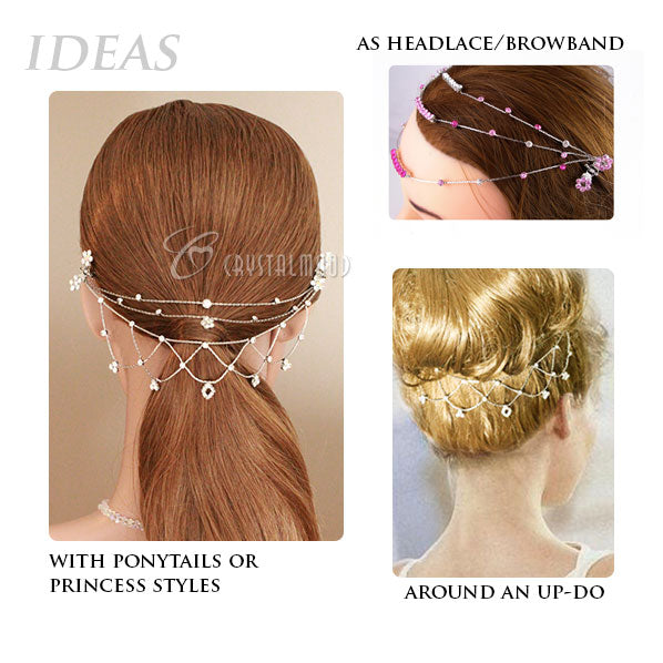 Silver Finish Blue Rhinestone Plum Princess Headlace Browband w/ Claws