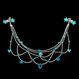 Silver Finish Net Blue Rhinestone Princess Headlace Browband w/ Claws