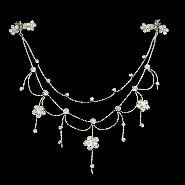 Silver Finish Blue Floral Rhinestone Princess Headlace Browband w/ Claws