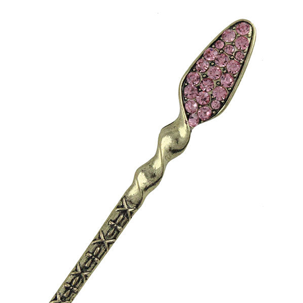 Antique Brass Finish Pink Rhinestone Twist Hair Stick