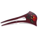 Acrylic 2-Prong Red Flowers Geisha Hair Stick Fork Burgundy