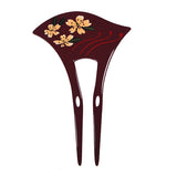 Acrylic 2-Prong Floral Geisha Hair Stick Fork Burgundy
