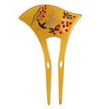 Acrylic 2-Prong Floral Geisha Hair Stick Fork Yellow