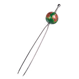 Geisha Earpick Style 2-Prong Metal Hair Stick Fork w/ Large Floral Bead
