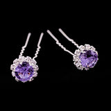 Floral Wedding 2-Prong Hairpins w/ Large Lilac Rhinestone [Pair]