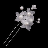 Handmade 2-Prong Hairpin w/ Frosted Acrylic Flowers Sprigs Glass Pearls B [Pair]