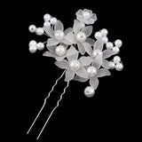 Handmade Bridal 2-Prong Hairpin w/ Frosted Acrylic Flowers Sprigs and Glass Pearls [Pair]