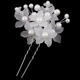Handmade 2-Prong Hairpin w/ Frosted Acrylic Flowers Sprigs Glass Pearls [Pair] E