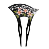 Acrylic 2-Prong Geisha Floral Mesh Hair Stick Fork Pink Flowers