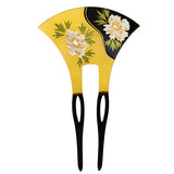 Black and Yellow Acrylic 2-Prong Floral Geisha Hair Stick Fork