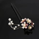 Acrylic 2-Prong Hair Stick Fork Hairpin with Gradient Purple Flower Cluster & Faux Pearl Tassels