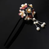 Acrylic 2-Prong Hair Stick Fork Hairpin with Gradient Purple Flower Cluster & Faux Pearl Tassels