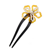 Acrylic Geisha 2-Prong Floral Hair Stick Fork with Faux Pearls