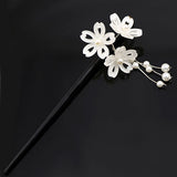 Acrylic Hair Stick with White Flower Cluster & Faux Pearl Tassels