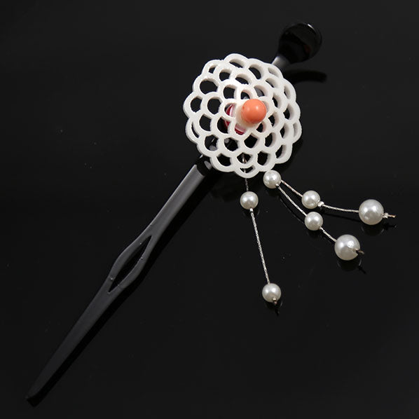 Acrylic Geisha Hair Stick with Single White Flower and Tassels