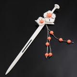 White Acrylic Hair Stick with Flowers and Tassels