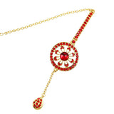 Red Rhinestone Circle Gold Finish Costume Forehead Jewelry Bindi w/ Teardrop