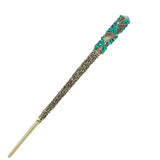 Antique Brass Finish Hair Stick w/ Rhinestone Patterns Multi-Colored