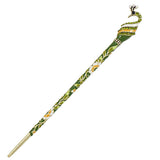 Cloisonne Enamel Hair Stick with Rhinestones Green Peacock
