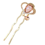 LUX Zircon & Czech Rhinestone Crown Small 2-Prong Hair Stick Fork Champagne