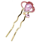 LUX Zircon & Czech Rhinestone Crown Small 2-Prong Bridal Hair Stick Fork Pink