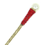 Antique Brass Finish Hair Stick with Rhinestones and Pearl