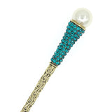 Antique Brass Finish Hair Stick with Topaz Rhinestones and Pearl