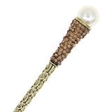 Antique Brass Finish Hair Stick with Purple Rhinestones and Pearl