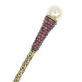 Antique Brass Finish Hair Stick with Rhinestones and Pearl