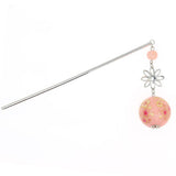 Geisha Hair Stick with Pink Acrylic Floral Bead Tassel