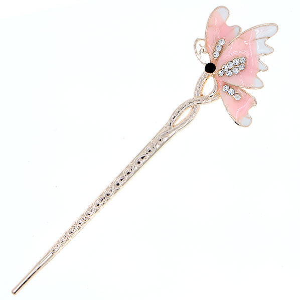 Enamel Butterfly Hair Stick with Rhinestones Yellow