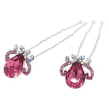 LUX Zircon and Czech Rhinestone Bridal 2-Prong Hairpins Crown Pink [Pair]