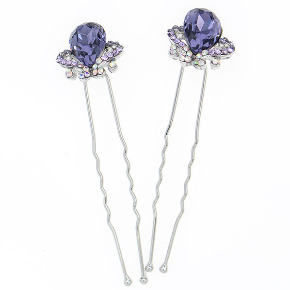 LUX Zircon and Czech Rhinestone Bridal 2-Prong Hairpins Crown [Pair]