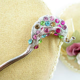 3D Leaf Hair Stick Studded with Colored Czech Crystal Rhinestones 5.5"